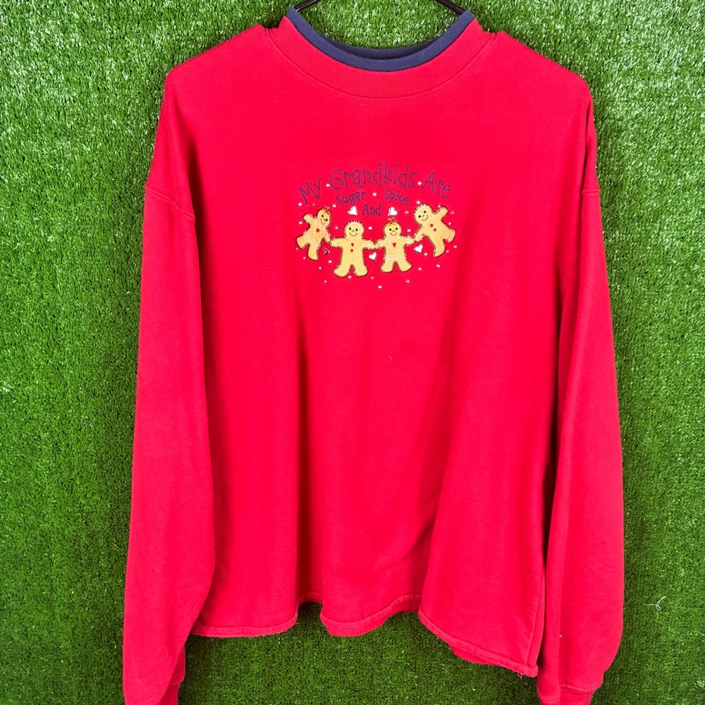 Red Graphic Crew Neck Sweater